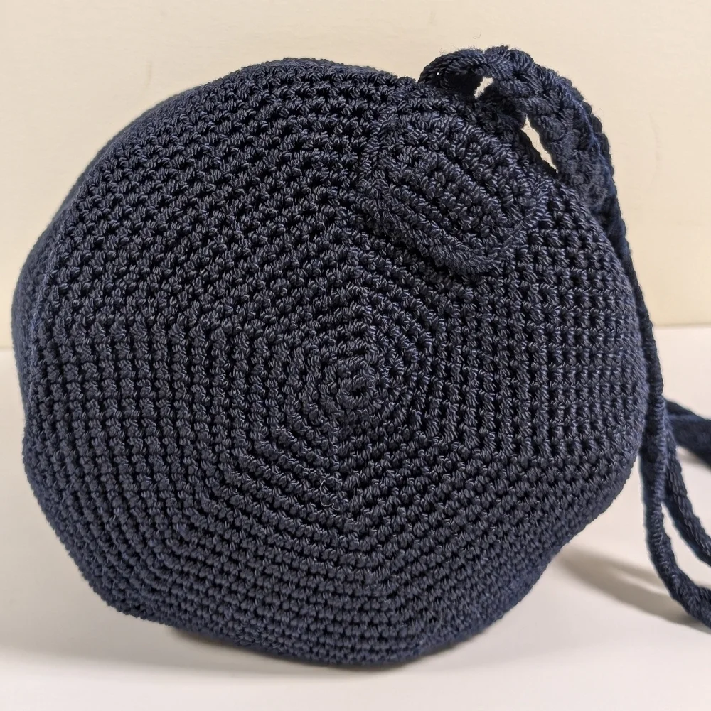 The Sak Navy Blue Dylan Crochet Drawstring Bucket Backpack Bag